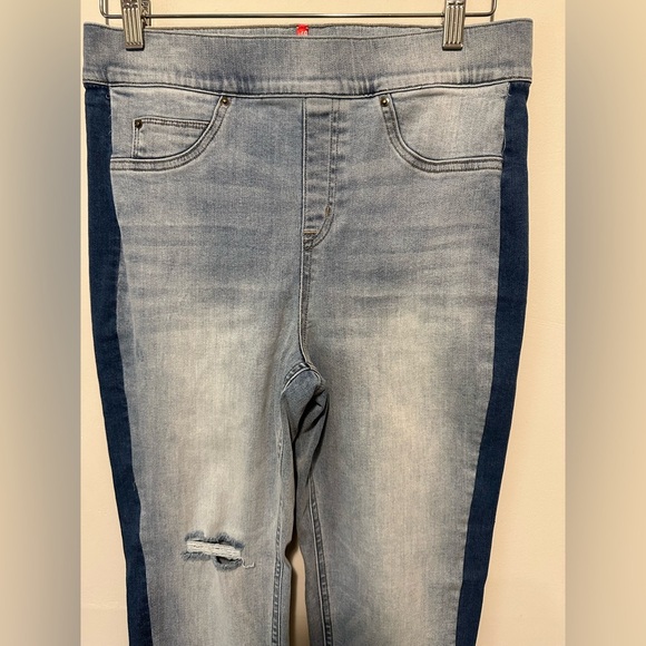 Spanx Distressed Skinny Jean With Side Stripe Light Wash Blue Size L - Picture 6 of 14
